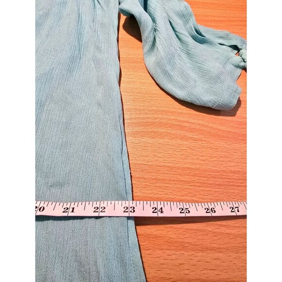 Soft Surroundings Dress M Crepe Blue Coastal Tropical Resort Boho Flowy Popover - Picture 6 of 12